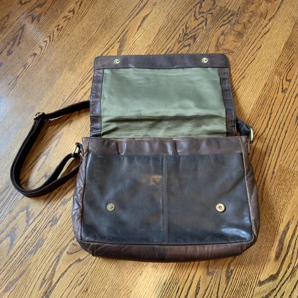 Estalon Brown Leather Messenger Crossbody Bag Briefcase Laptop